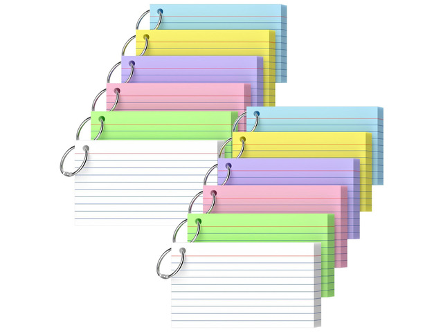 Index Cards 3x5 Inch With Ring, 600 Count, Ruled White Colored Index Card, 180GSM Flash Cards College Ruled for Students, Teachers, Study Note Card...