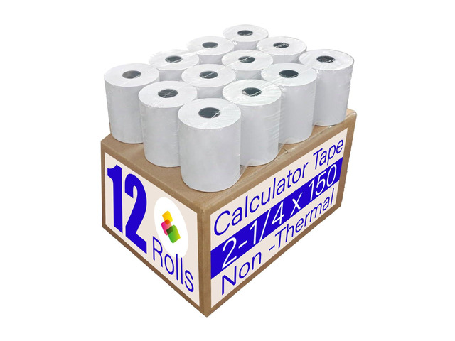 (12 Rolls)2 1/4 in x 150 ft Adding Machine Tape Paper Rolls, for HR-10RC, HR-170RC, HR-200RC, EL-1197PIII, EL-1801V, P23-DHV-3, CP-90A, MP11DX-2,...
