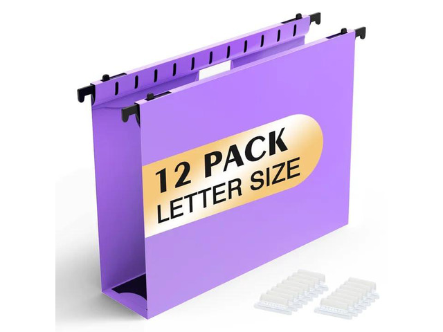 Extra Capacity Plastic Hanging File Folders,12 Pack, Letter, Purple Letter Size, Reinforced Hang Folder, Heavy Duty 2 In Expansion, w/ Tabs, Filing...