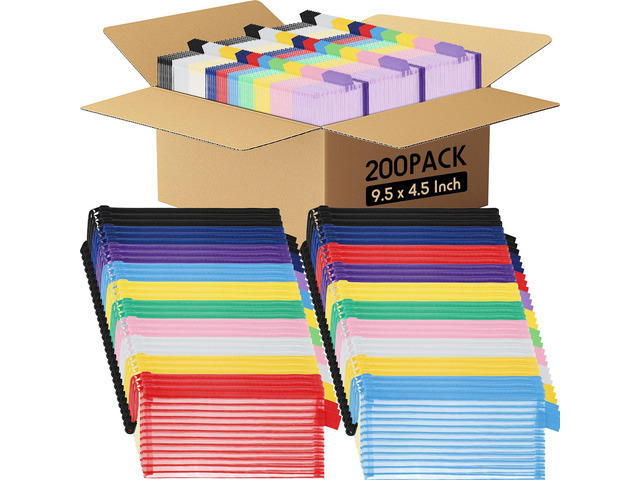 200 Pcs A6 Mesh Zipper Pouches Bulk 9.4'x4.5',Bright Colors Waterproof Pencil Bags for Office Supplies, Transparent Design for Stationery Storage,...