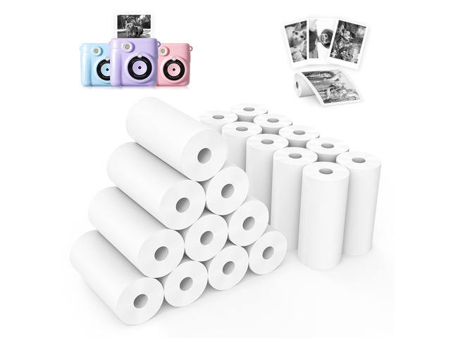 20 Rolls Kids Camera Instant Print Refill Paper Set, HD Printing Thermal Paper for Most Kids Instant Camera Photo Print (White-20 Rolls)