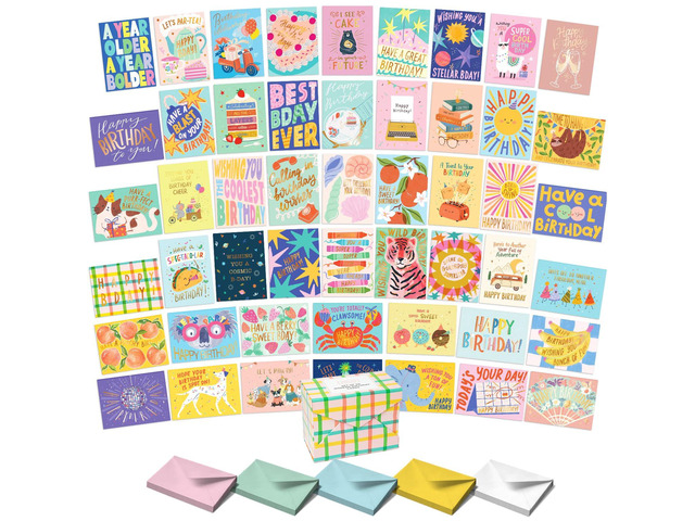 Happy Birthday Cards with Envelopes and Assortment Box Variety Set of 50 Assorted Birthday Notes. Perfect Bulk Pack for Celebrations, Office,...