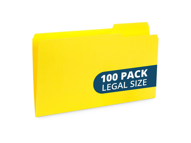 100 File Folders, Legal Size, 1/3 Cut Tab, Yellow Durable 11pt Uncoated Paper, 1/3 Cut Top Tab, Assorted Tab Positions, for Office, School, and...