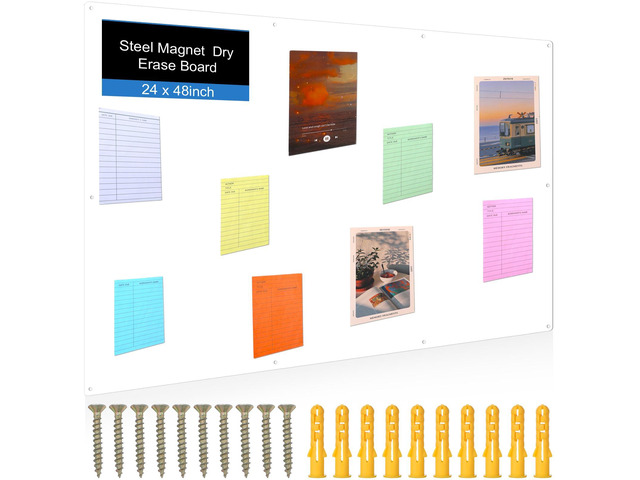 Magnetic Board Steel, Display Magnetic, White, 24 x 48 Inch Magnet Bulletin Boards for Walls Notes Photos for Home, Office, Classroom, Pre Drilled...