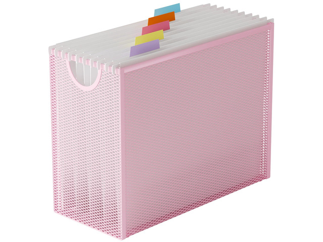 Letter-Size Hanging File Organizer (Pink, with 5 Grey Folders) File Holder Filing Box for Desk, Metal Mesh Desk File Folder Storage for Office(No...