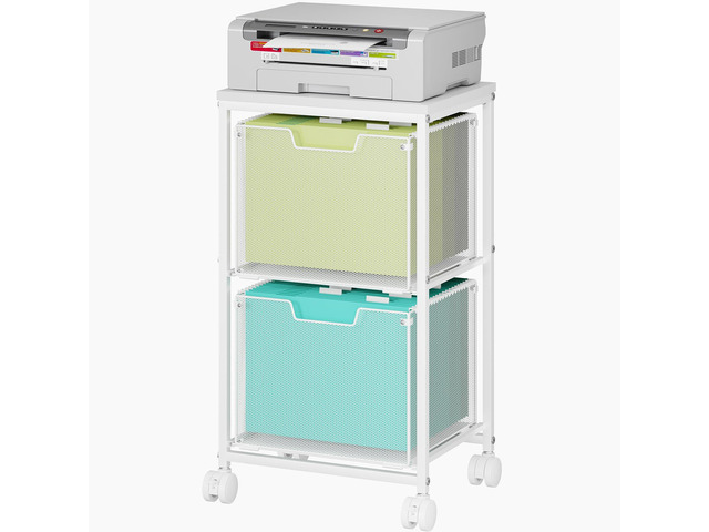 Rolling File Cart with 2 Storage Drawers,Under Desk Storage Cart Hanging File Folder Organizer with Wheels, Filing Cabinet Mobile Printer Stand...