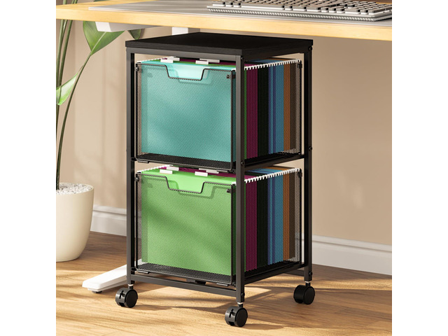 Rolling File Cart with 2 Storage Drawers, Mobile File Cabinet with Wheels, Hanging File Folder Organizer, Under Desk Storage, Printer Stand Utility...
