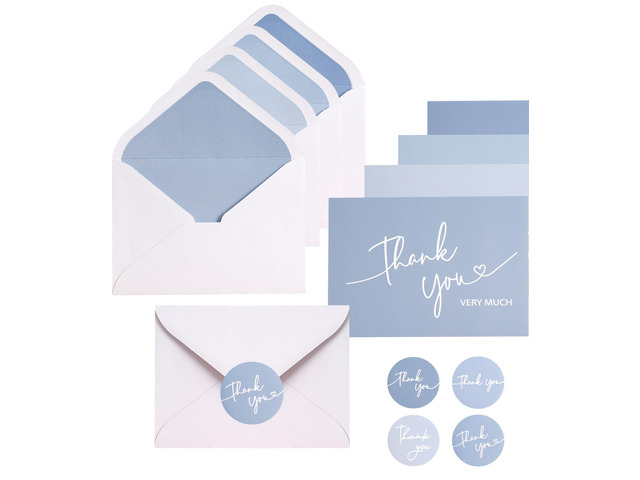 100 PK Blue Thank You Cards with Envelopes Bulk - 5 x 3.5 Inches Personalized Thank You Notes for Baby Shower Wedding Small Business Graduation...
