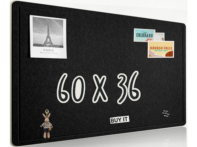 Foldable Felt Bulletin Board for Wall, 60x36 inches, Black Large Cork Board Alternative with 25 Pushpins, Decorative Photo Display Board Pin Board...