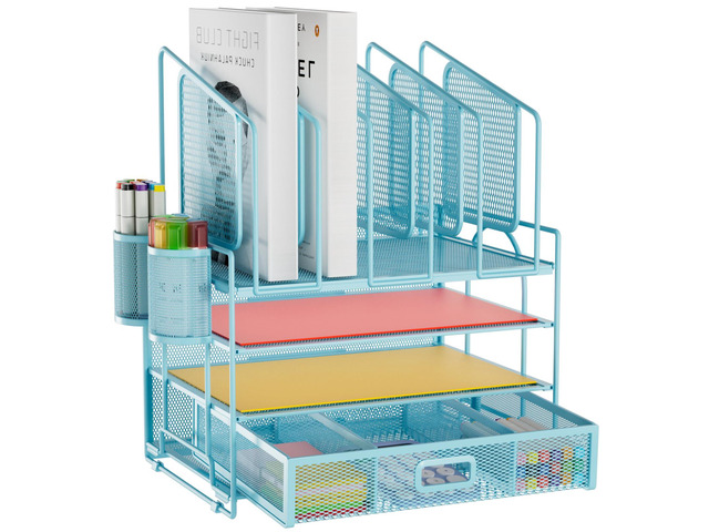 Desk Organizers, 4-Tier Mesh Desk File Organizer with 5 Vertical File Holders and 2 Pen Holders, Multifunction Desktop Organizer,Desk Organizers...