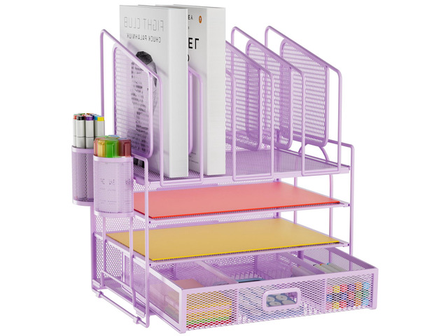 Desk Organizers, 4-Tier Mesh Desk File Organizer with 5 Vertical File Holders and 2 Pen Holders, Multifunction Desktop Organizer,Desk Organizers...