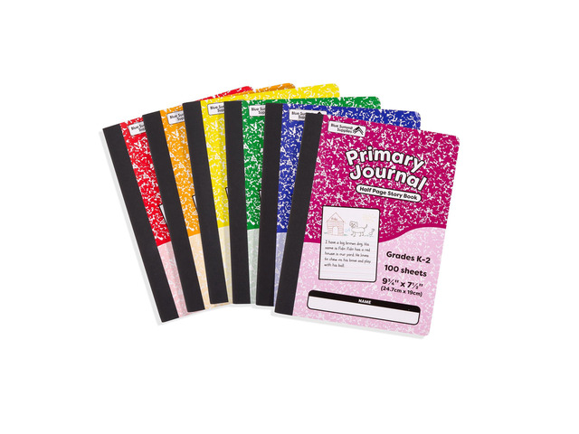 6 Primary Journal Composition Notebook K-2, Half Page 100 Sheets Each, Blank Top for Drawing, Lined Bottom for Writing, Assorted Colors, Grades...