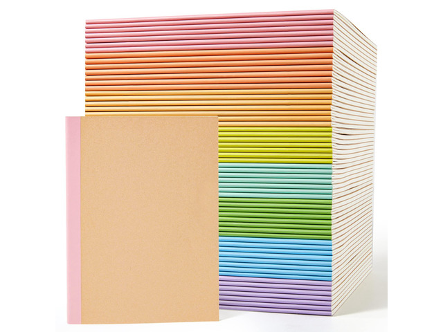 56 Pack Composition Notebooks Bulk, Kraft Cover Lined Blank College Ruled Composition Travel Journals with Rainbow Spines For Women Students...