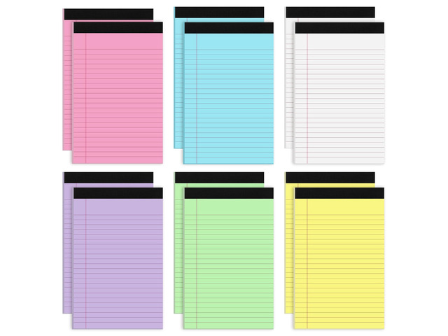 12 Pack 5x8 Legal Pads, College Ruled 6 Colors Totally 360 Sheets 80 Gsm FSC-certified Paper, Perforated Tear-Off Pages, School Office Supplies...