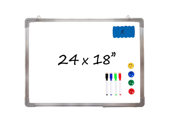 Whiteboard Set, 24x18 in Dry Erase Board, Magnetic White Board for Wall Small Hanging Dry Wipe Marker Board with Magnetic Eraser, Markers & Magnets...