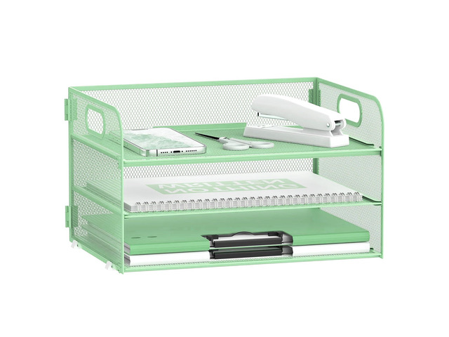 3 Tier Paper Organizer for Desk, Sliding Paper Trays, Mint Green 3 Tier desk organizer and paper tray with handle and for A4 sheets, files, mail...