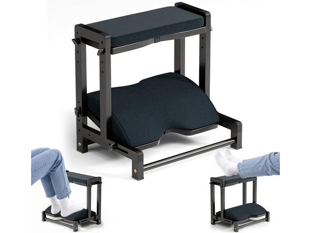 Double Step Foot Rest for Under Desk, 4 Adjustable Heights Bamboo Under Desk footrest with Soft Cushion, Dual-Layer Desk Foot Stool for Office Home...