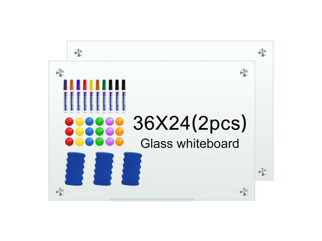 Glass White Board for Wall Dry Erase Board 36' x 24' (2pcs) Magnetic Presentation Whiteboard for Home, Office and School