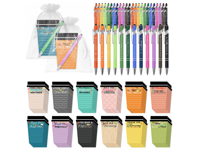 60 Set Employee Appreciation Gifts Bulk Team - 60Pack Coffee Cup Notepad+60 Ballpoint Pens+ 60 Drawstring Gift Bags, Bulk Gifts for...