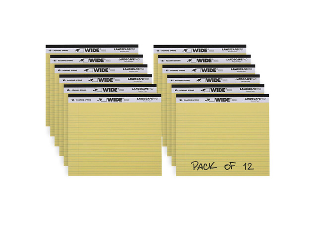 Wide Landscape Legal Pad, Canary Yellow, 12 Pads, 11' x 9.5', College-Ruled with Margin, 20 lb Recycled Paper, 40 Perforated Sheets, Made in USA...