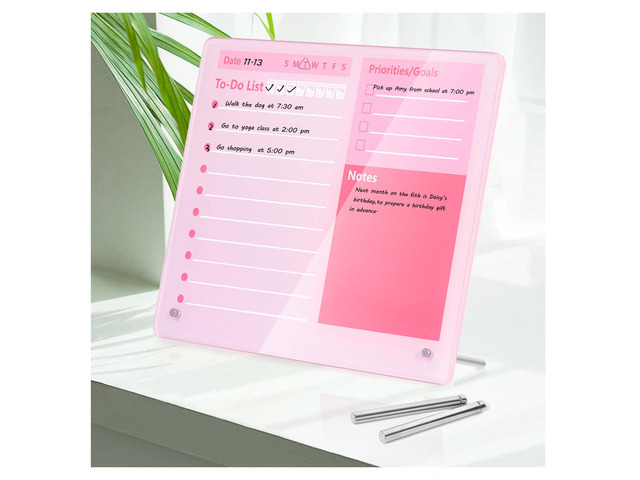 Desktop Thickened Acrylic Dry Erase Board to do List Planner Board,15.7'x11.8',Tabletop Whiteboard with Stand,Pink Office Supplie,Pink Dry Erase...