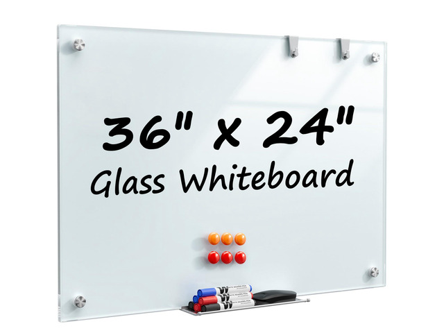 Glass Whiteboard Tempered Glass Magnetic Dry Erase Board 36' x 24' Smooth Writing, Easy Erase, Magnetic Surface, Frameless Design, Wall Mounted,...