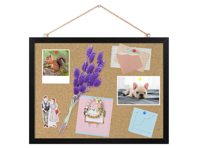 Small Cork Bulletin Board for Wall 15.7x12 Inch Black Wood Frame Natural Cork Material, Home Office Message Board, Hanging Photos and Vision...