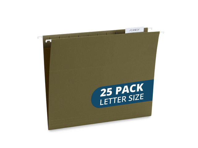 25 Hanging File Folders, Letter Size, Standard Green Reinforced 12pt, 1/5 Cut Tabs, Plastic Tabs and Inserts Included, for Filing Cabinet, Home,...