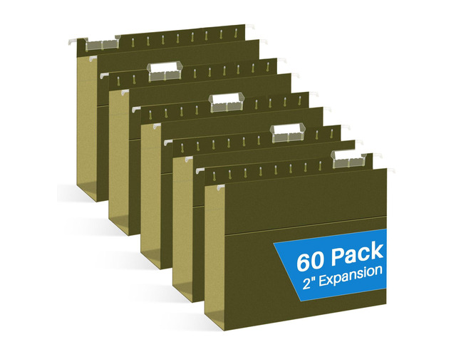 Extra Capacity Hanging File Folders, 60 Pack Letter Size Reinforced Hanging Folders with Heavy Duty 2 Inch Expansion for Bulky Files, Filing...