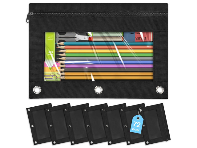 72 Pack Pencil Pouch for 3 Ring Binder, Pencil Pouches with Clear Window, Smooth Zipper Pencils Pouches Bulk for School,Office, College Supplies,...