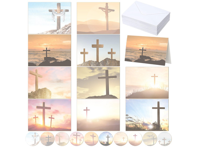 Blank Note Cards and Envelopes, 100 Pcs, Cross 10 Cross Designs for Religious Occasions, White Envelopes with Stickers, Perfect for Church Events,...