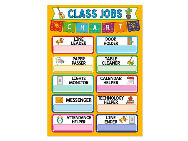 Classroom Jobs Chart Poster - 11.2'' x 16.5'' Waterproof Class Jobs Educational Tool for Bulletin Board Decor Preschool Elementary Back to School...