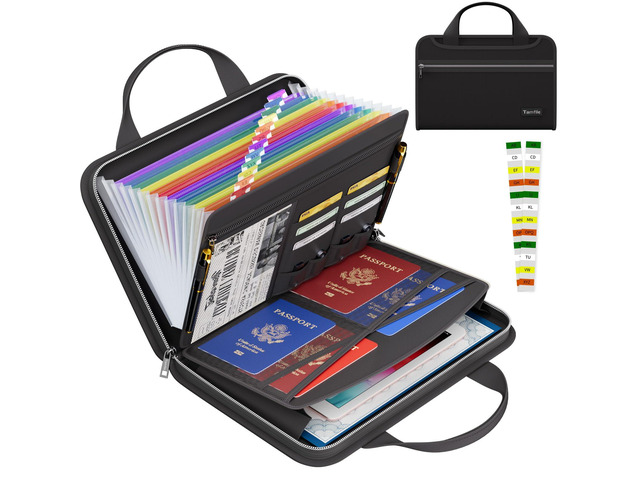 Fireproof Accordion File Organizer, Expanding File Folder, Black 13 Pocket Colorful, Handle, Zipper & Labels, Multi-Pockets Paper Organizer, for...