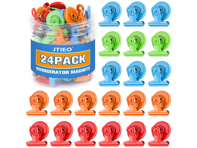 24 Pack Magnetic Clips Fridge Magnets Whiteboard Magnets, Magnet Clips for Teacher Supplies, Colorful Refrigerator Magnets for Photo Displays Memo...