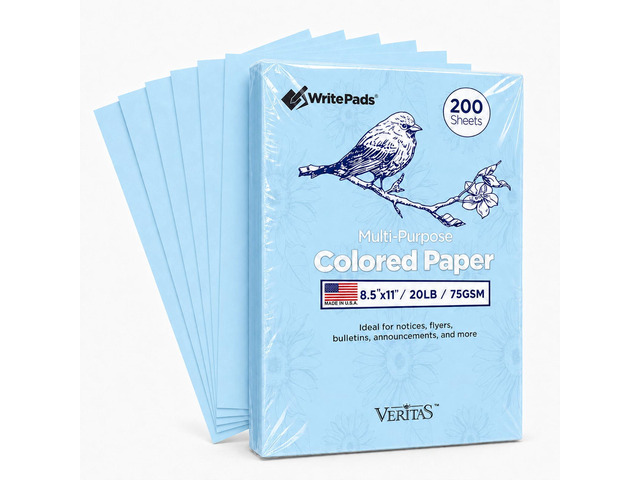 Veritas Blue Copy Paper, 8.5 x 11 Inches, 20LB/75GSM Colored Printer Paper, 200 Sheets, Multipurpose Paper for Laser and Inkjet Printers, Office...