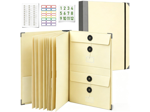 Important Document Organizer with Tabs & Pockets for Family Records,Yellow