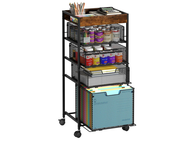 Rolling File Cart with Drawers - 5 Tier Art Craft Rolling Organizer Cart - Office Storage &Organization, Mobile Metal File Cabinet for Office and...