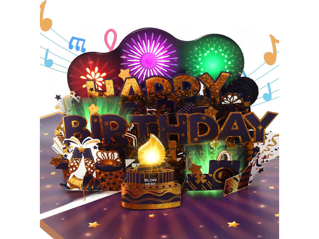 Birthday Cards, Pop up Birthday Card w Music, Firework Light for Men, Women Musical Birthday Cards, 3D Singing Happy Birthday Card/Gift for Son,...