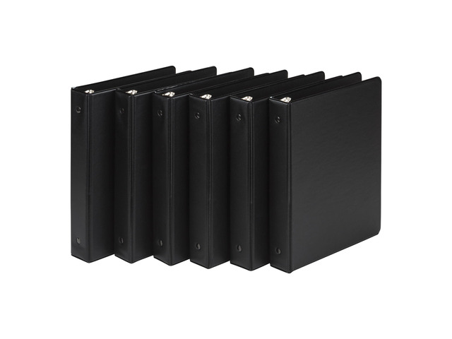 Economy 1 Inch Mini 3 Ring Binder, Round Ring Binder, Holds 5.5 x 8.5 Inch Documents, 1' Storage, 6-Pack, Black