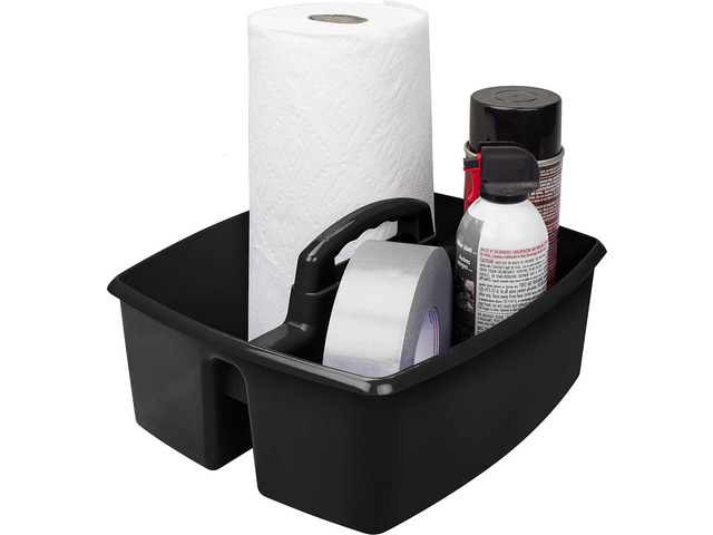 2-Compartment Large Cleaning Caddy Multipurpose Supply Organizer with Handle - Black, 1-Pack (00973A06C)