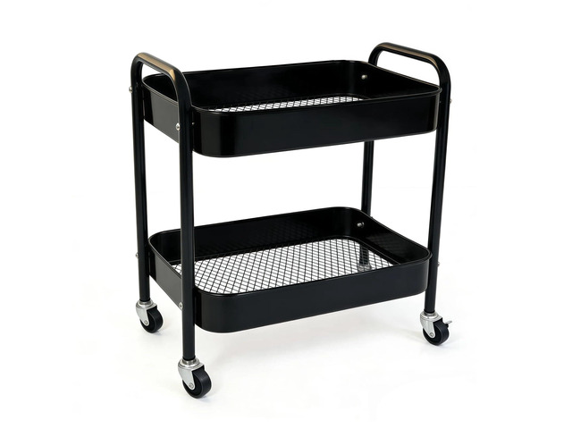2 Tier Metal Rolling Utility Cart with Wheels Under Desk Storage Cart with Handle, Roll Around Organizer Trolley for Small Space Pantry Bathroom...