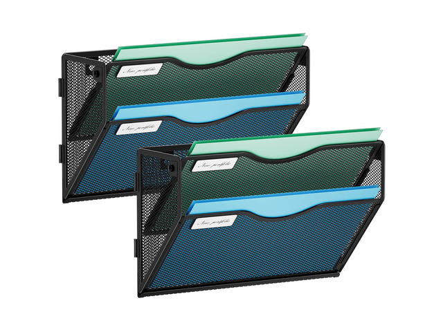Wall File Holder 2-Tier Hanging Wall File Organizer, Mesh Mail Holder for Papers, Wall Mount File Clipboard & Magazine Organizer Great for Office...