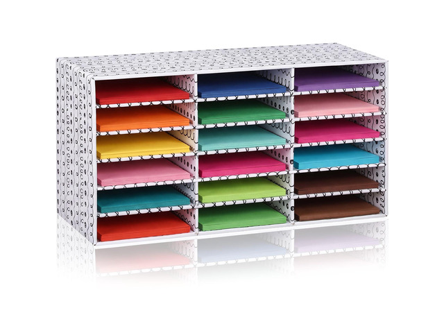 1 Pc Classroom Construction Paper Storage,Wavy Lines and Dot 18 Slot Compartments Desktop Scrapbook Organizer for Letter/A4 File Sorter, 14.2' H x...