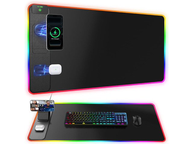 Wireless Charging Mouse Pad with Magnetic Phone Stand, 31.5'x15.8' Large Gaming Mousepad RGB Desk Mat, Smooth Glide, Stitched Edge, Non-Slip Rubber...