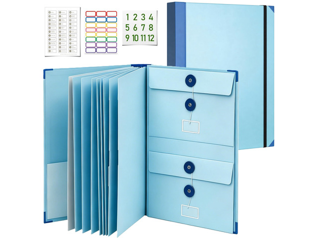 Important Document Organizer for Family Records with Labeled Pockets 12 labeled pockets organize important papers, passports, certificates,...