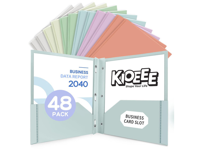 48 Pcs Plastic Folders with Pockets and Prongs (Pastels),Letter Size,Business Card Slot,Bulk 2-Pocket Folder for School Office or Home,Durable...