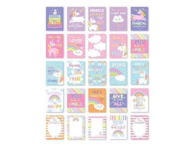 25pcs Lunch Box Notes for Kids, Lunchbox Cards with Positive Affirmations Unicorn Inspirational and Encouragement Lunchbox Notes for Girls and...