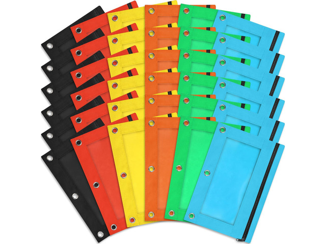 30 Pack Pencil Pouch Bulk, Pencil Pouches for 3 Ring Binder, Zipper Pencil Pouch Bulk for School, Home and Office, Assorted Colors