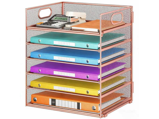 6 Tiers Letter Tray Paper Organizer with Handle, Mesh Desk File Organizer, Metal Desktop Document Shelf Organization, Paper Sorter Organizer for...