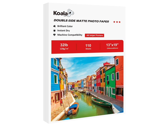 Double Sided Thin Matte Printer Paper 13x19 Inch 32LB 110 Sheets for Presentation, Books Printing, Compatible with Inkjet Printer, 120gsm